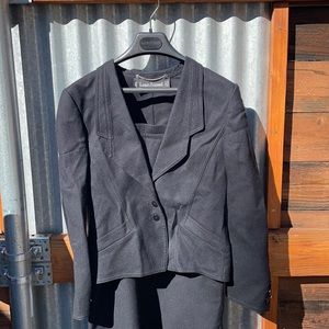 Vintage 90's Louis Feraud Black Wool Skirt Suit